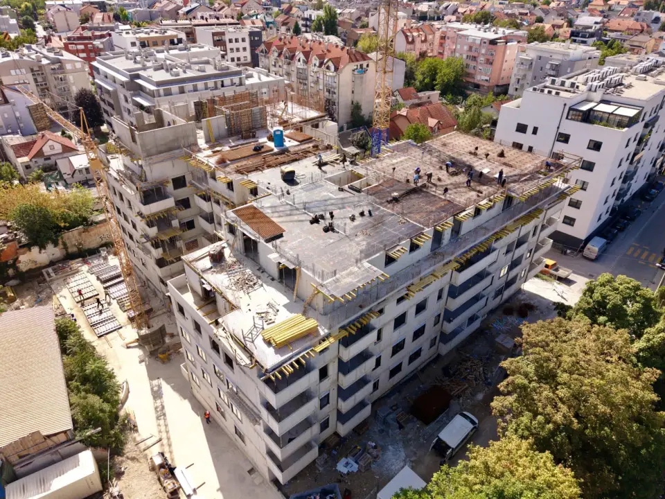 Izgradnja stambene zgrade u Zagrebu snimljena dronom