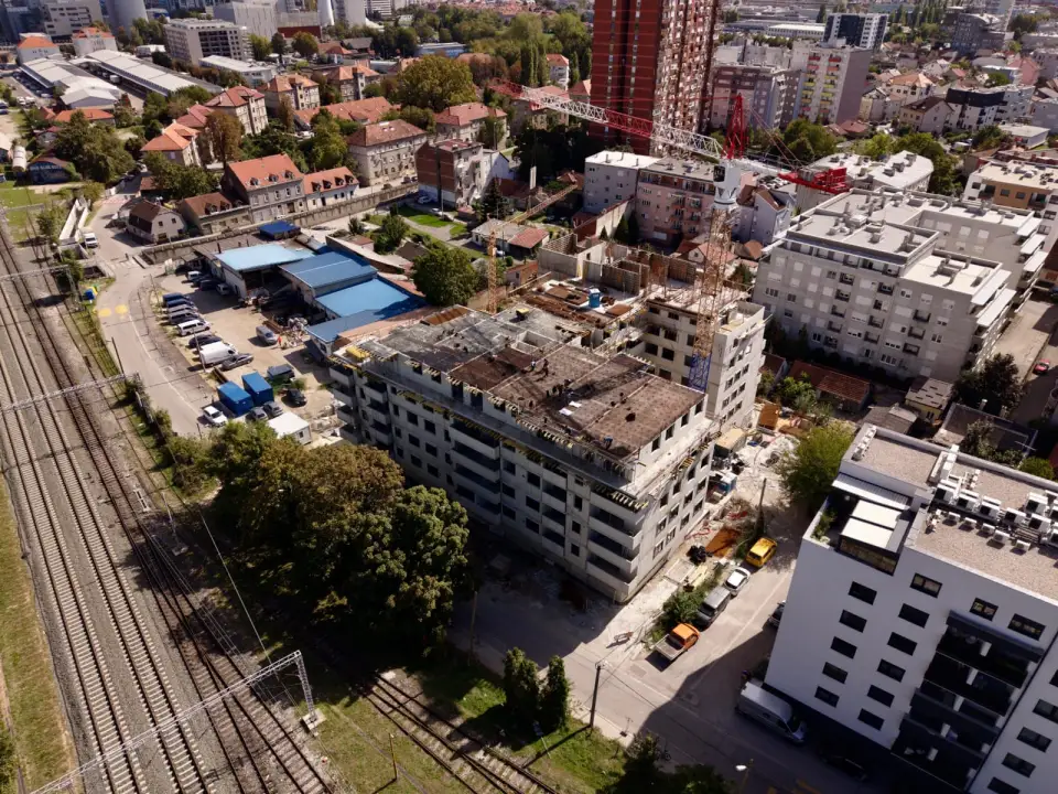 Stambena zgrada u izgradnji u Zagrebu, pogled iz zraka